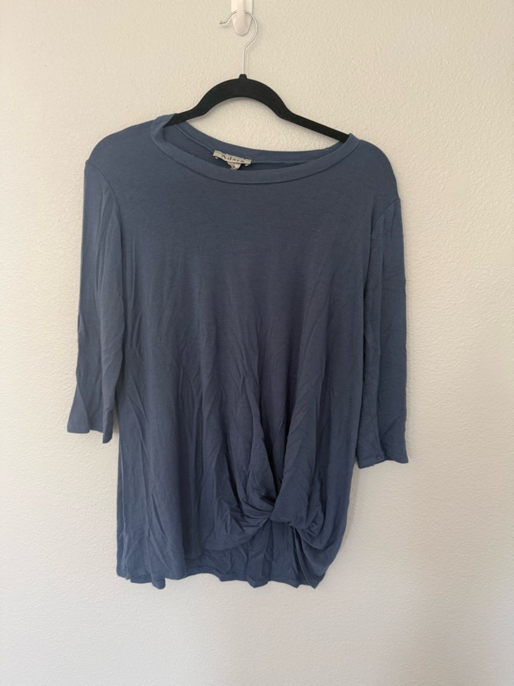 Adara Knot-Front Dusty Blue Long Sleeve Tee Size Large